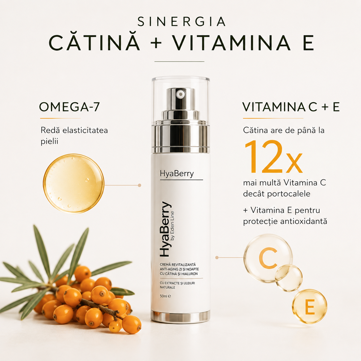 Cremă de față HyaBerry cu Cătină & Acid Hialuronic