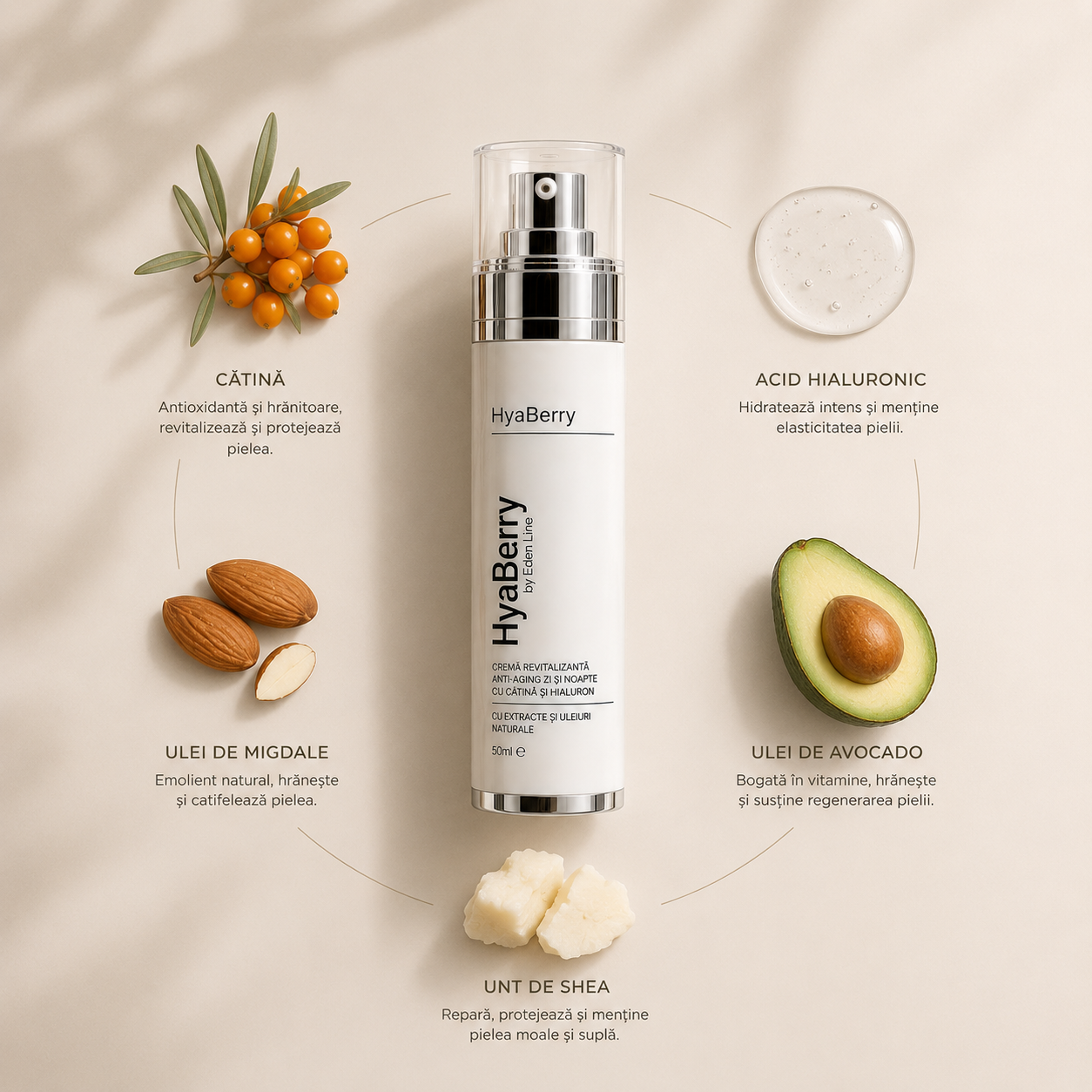 Cremă de față HyaBerry cu Cătină & Acid Hialuronic